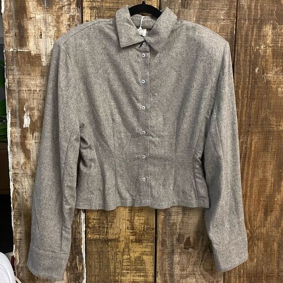 HELSA The Tweed Overshirt blouse Taupe Melange Elegant Gray Revolve M - Picture 9 of 9